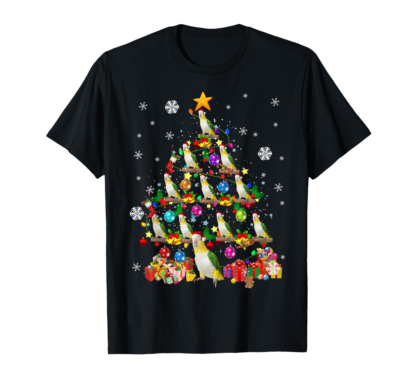 Santa Caique Birds Christmas Tree Lights Santa Parrots Birds T-Shirt