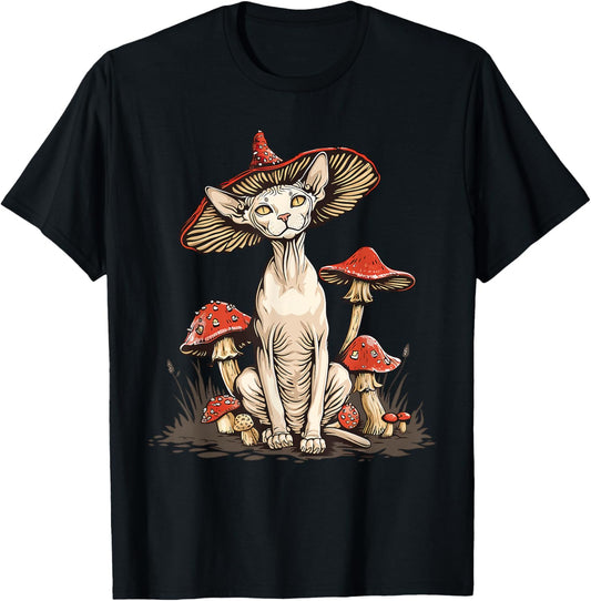 Sphynx Cat Cottagecore Aesthetic Mushroom Hat T-Shirt