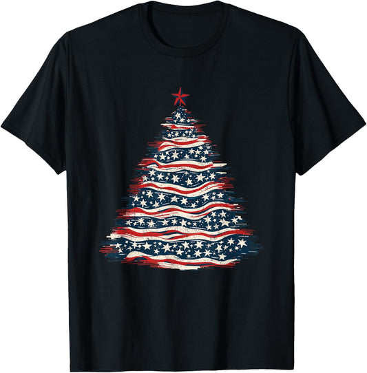 Patriotic American Flag Christmas Tree T-Shirt