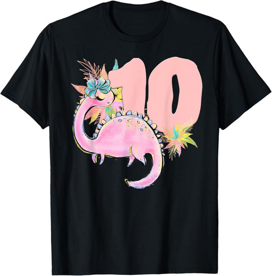 10th Birthday Dinosaur Girls Dino Party Ten Double Digits T-Shirt