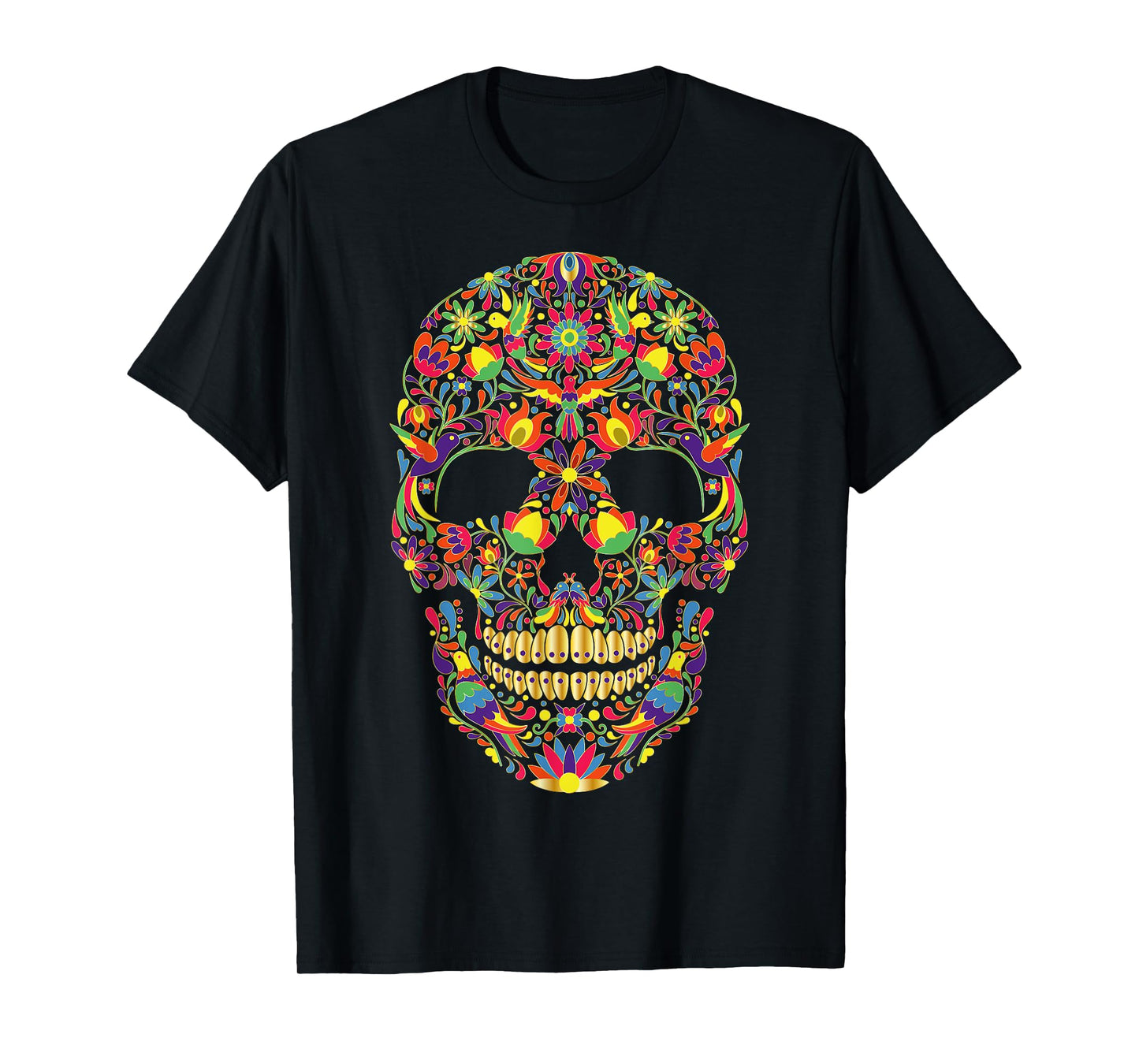 Colorful sugar skulls with birds | Dia De Los Muertos T-Shirt