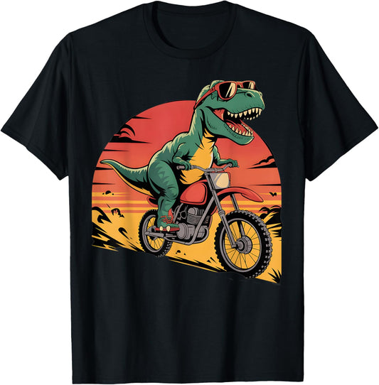 Dinosaur on Dirt Bike Motocross Biker Funny Bike Riding T-Shirt