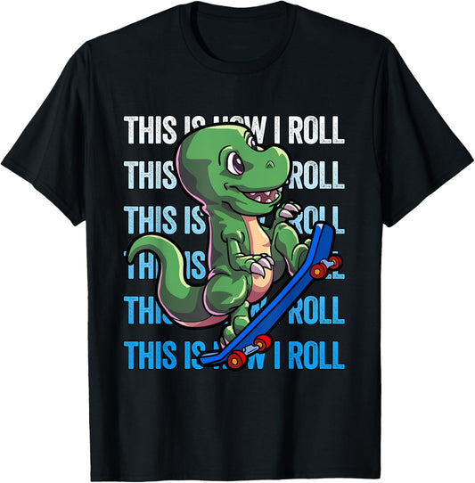 Dino Skateboarding Shirt Kids Boys Skateboarding Dinosaur T-Shirt