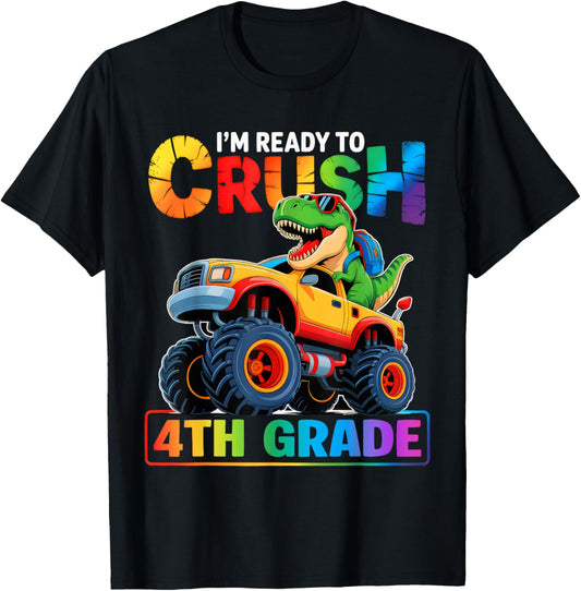 Back To School Boy Dinosaur I'm Ready To Crush 4th Grade T-Shirt