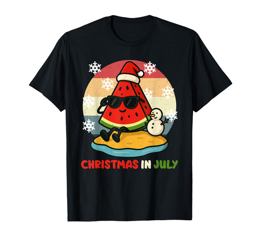 Watermelon Santa Hat Snowman Christmas In July Summer X-mas T-Shirt