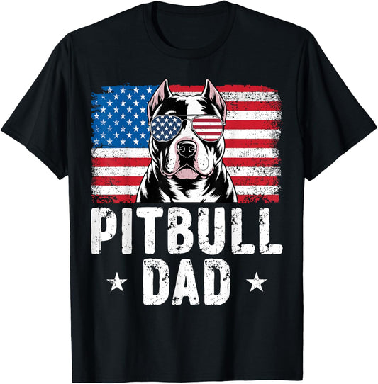 Best Pitbull Dad Ever American Flag Dog Lover 4th Of July T-Shirt