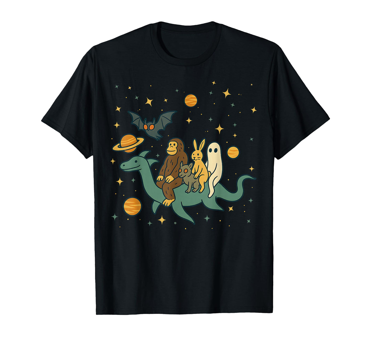 Bigfoot Jackalope Mothman Loch Ness Monster Chupacabra Space T-Shirt