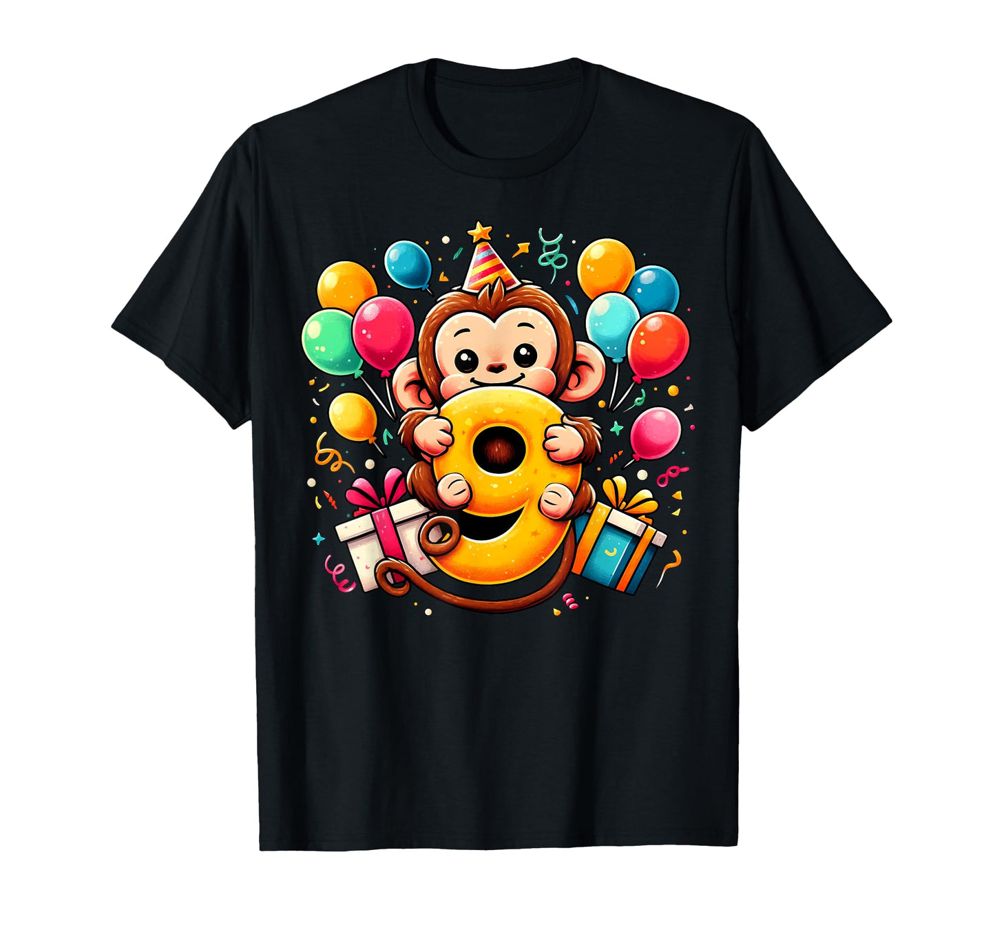 Monkey 9th birthday boy girl 9 years old ninth nine Monkey T-Shirt