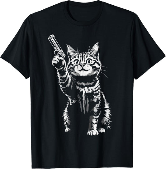 Cute Kitty With Guns Cat Dad Funny Cats & Gun Lover T-Shirt