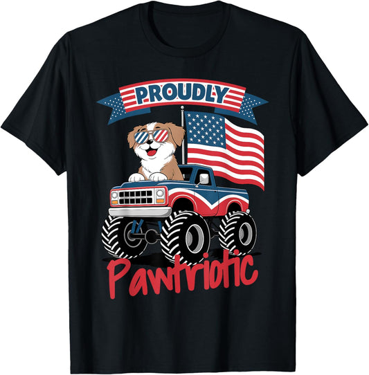 Proudly Pawtriotic Funny Shih-Tzu USA Flag for Boy Girl Kids T-Shirt