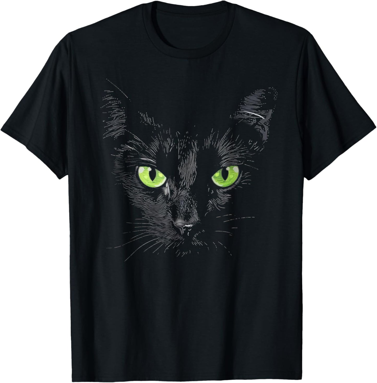 Funny Black Cat Face Green Eyes Kitten Halloween Costume T-Shirt
