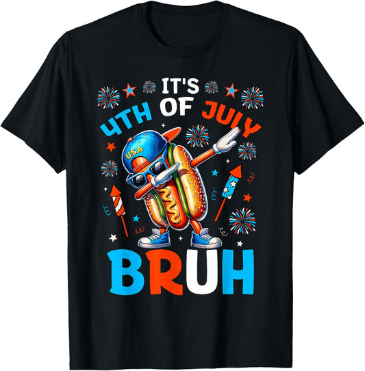 Bruh 4th Of July Boys Kids Hotdog Funny Fourth of July T-Shirt