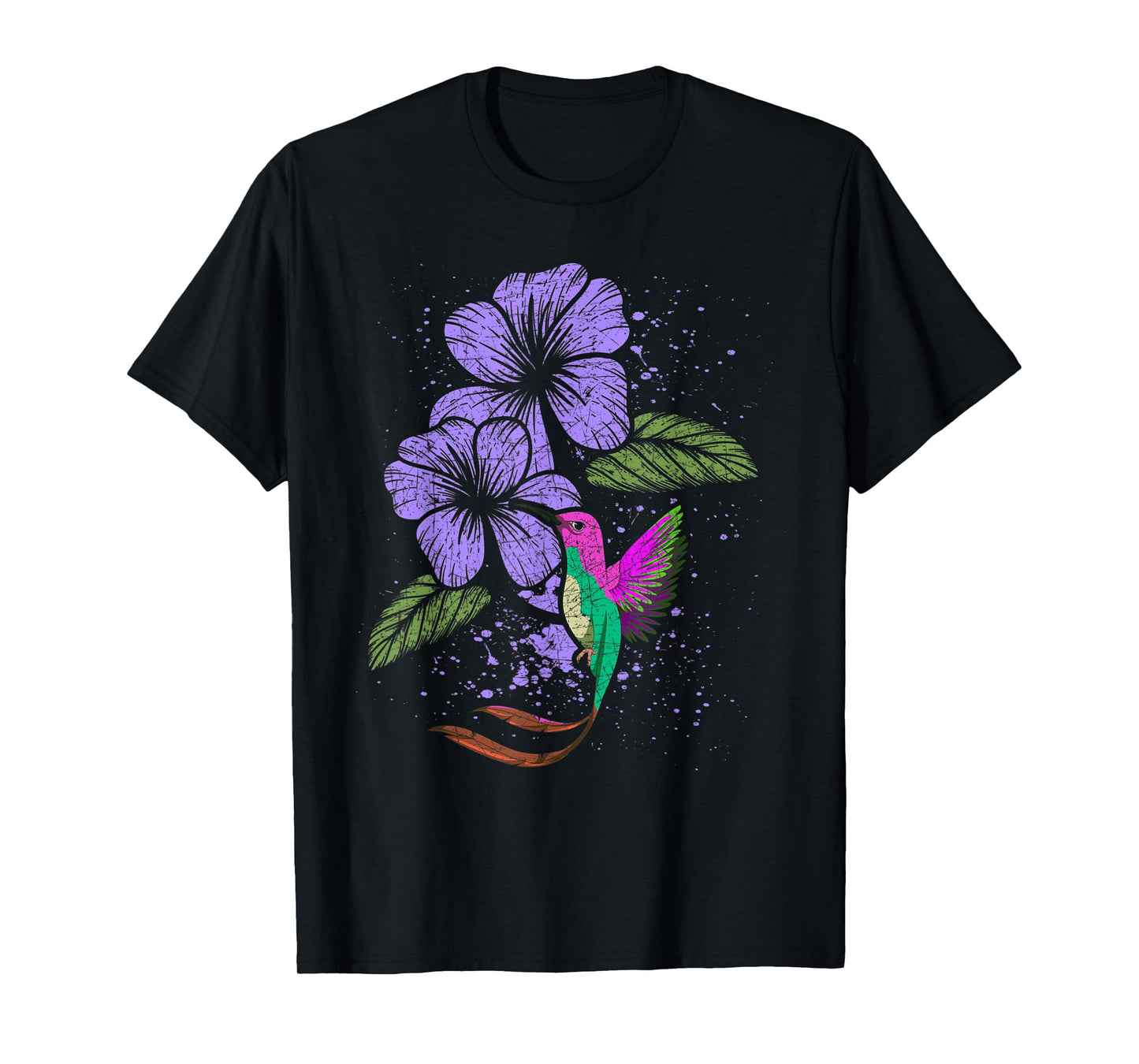 Flowers Animal Pretty Bird Lover Vintage Floral Hummingbird T-Shirt