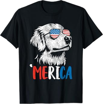 golden retriever Glasses Dog 4th of july merica Flag Men Women Kids T-Shirt