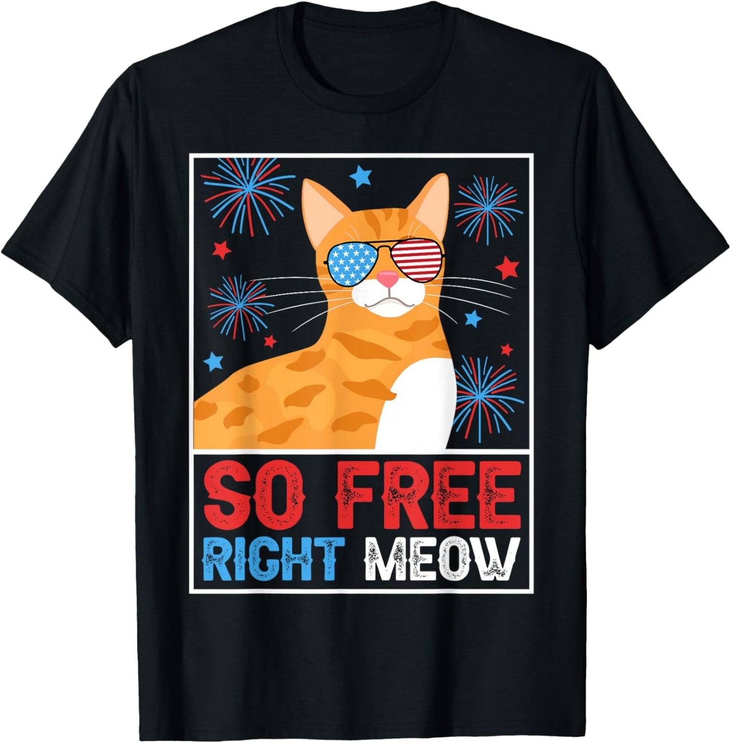Funny Patriotic Cat 4th Of July So Free Right Meow America T-Shirt