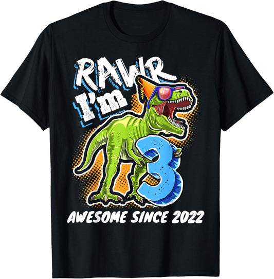 3rd Birthday T Rex Dinosaur Party Boys Rawr I'm 3 T-Shirt