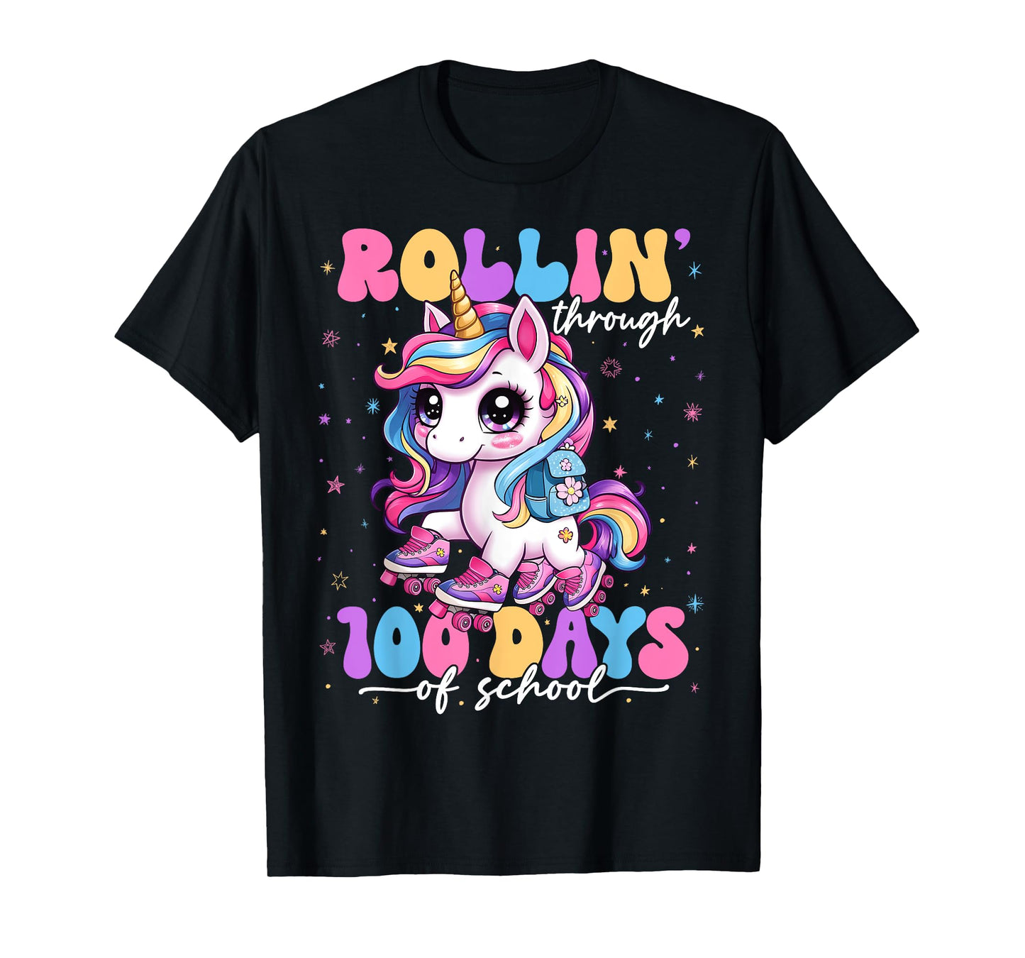 Rollin' Through 100 Days Of School 100th Day Unicorn Teacher T-Shirt