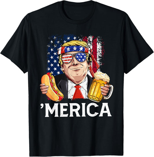 Funny Trump Style Hot Dog and Beer Tee T-Shirt