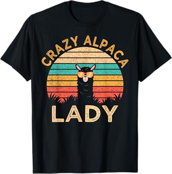 Crazy Alpaca Lady Funny Alpaca Wearing Sunglasses Farmer T-Shirt