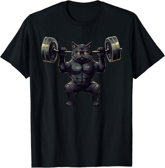 Black Cat Powerlifting Weightlifting Gym Workout T-Shirt