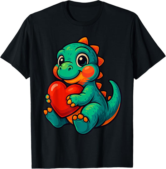 Cute Colorful Baby Dinosaur Hugging Heart Dino Lovers Design T-Shirt