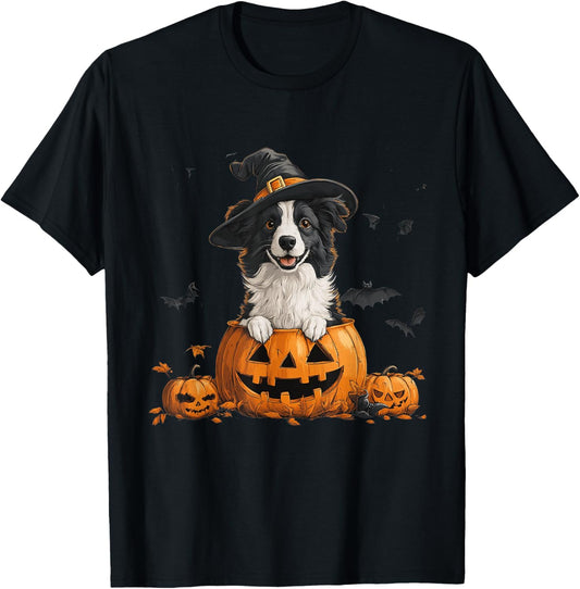 Border Collie Dog Pumpkin Halloween Thanksgiving Men Women T-Shirt