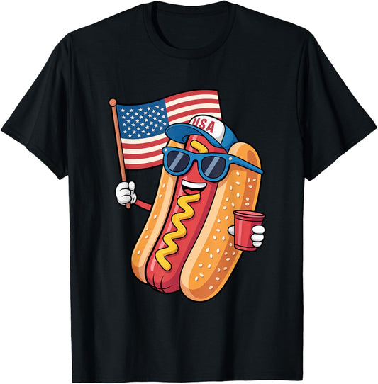 4th Of July Hotdog Funny Fourth Of July Patriotic Usa Flag T-Shirt