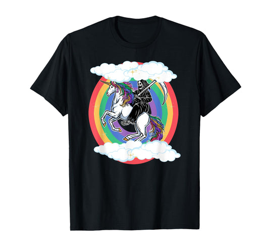 Skeleton Riding Unicorn Funny Unicorns Rainbow Lover Graphic T-Shirt