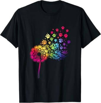 Dandelion Paw Dog Cat Lover Pet Owner Animal Colorful Men Women Kids T-Shirt