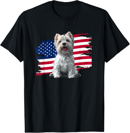 USA Flag 4th July Fourth Patriotic America Westie Dog Lover T-Shirt
