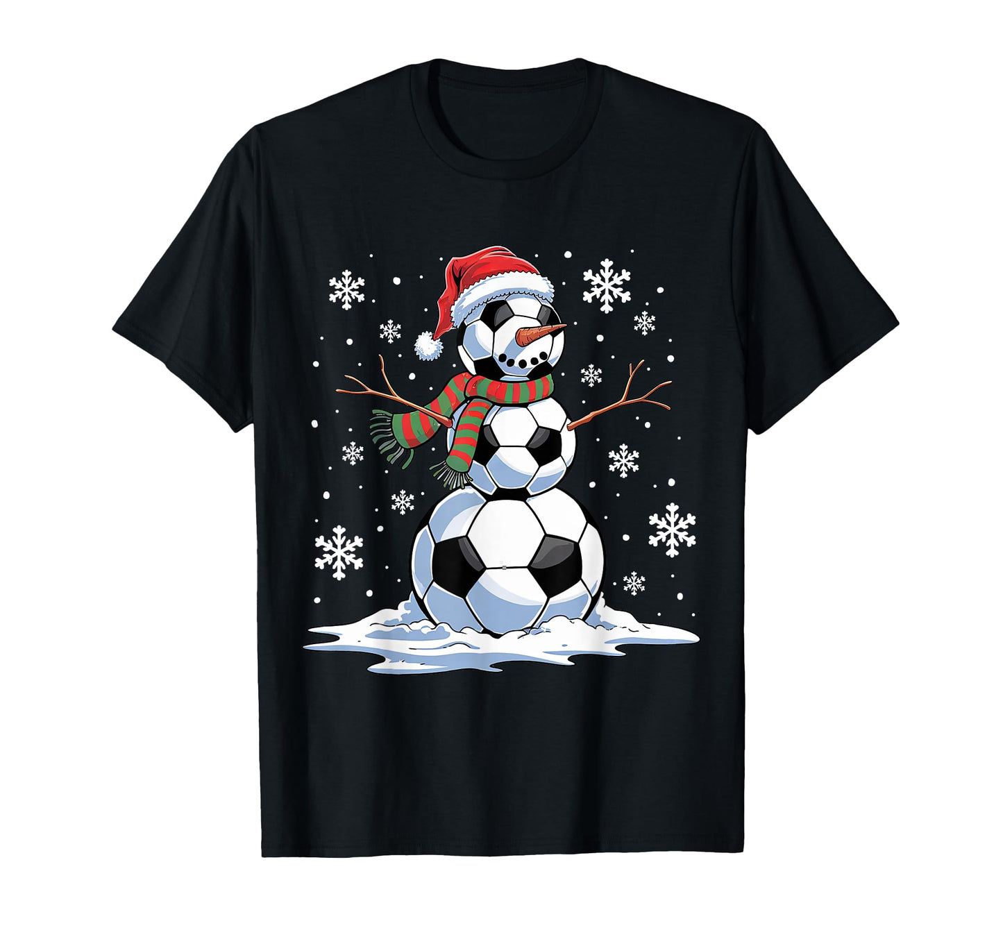 Soccer Snowman Soccer Player Santa Hat Christmas Funny T-Shirt