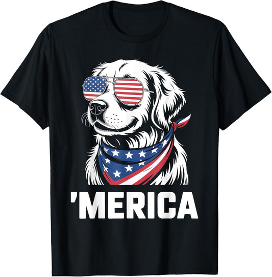 Golden Retriever 4th Of July Merica American Flag Patriotic T-Shirt