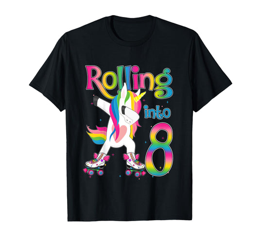 Rolling Into 8 years Let's Roll I'm Turning 8 Roller Skate T-Shirt