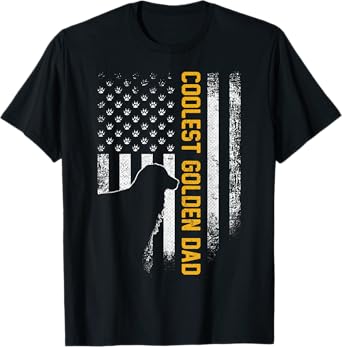 Vintage USA American Flag Coolest Golden Retriever Dad Funny T-Shirt for Women Men