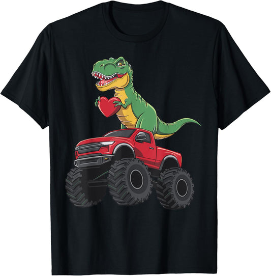 Valentines Day Dinosaur T Rex Riding Monster Truck Toddler T-Shirt