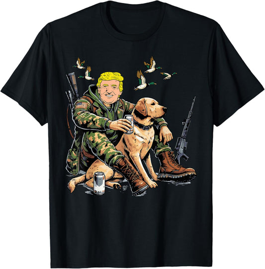 Hunting Camo Dog Funny Hunter Dad Men Boys Kids Women T-Shirt