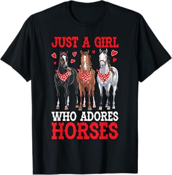 Just A Girl Who Adores Horses Equestrian Horseback Riding T-Shirt