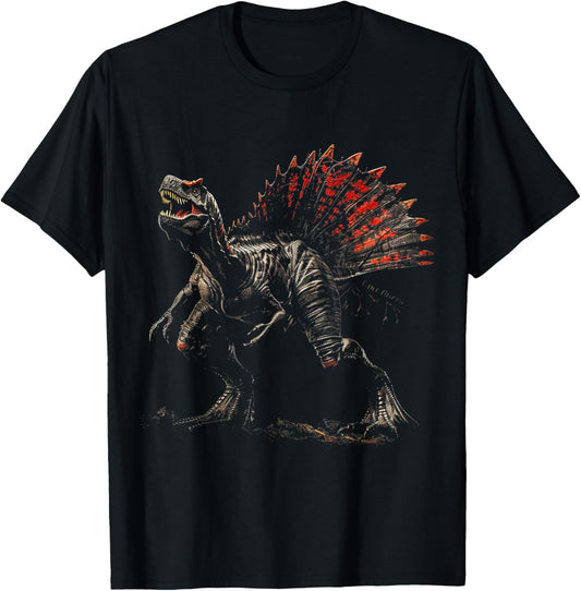 DinotastiX Spinosaurus Dinosaur Graphic T-Shirt - Unisex Adults/Kids - Black - Small - Short Sleeve
