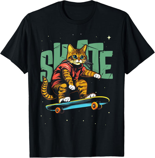 A Cat Skateboarding On a Skateboard, Cat Gifts For Teens T-Shirt