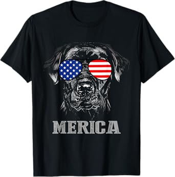 Labrador Retriever Patriotic Dog Merica 4th of July USA Flag T-Shirt