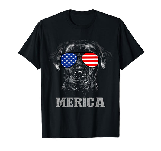 Labrador Retriever Patriotic Dog Merica 4th of July USA Flag T-Shirt