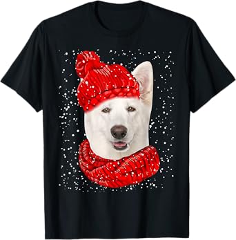 White German Shepherd Dog Scarf Christmas Sweater Xmas Pet T-Shirt