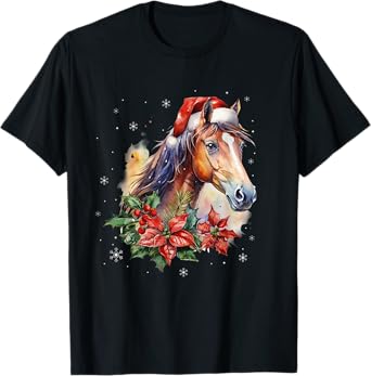 Funny Christmas Horse Santa Hat Animal Equestrian Men Women T-Shirt