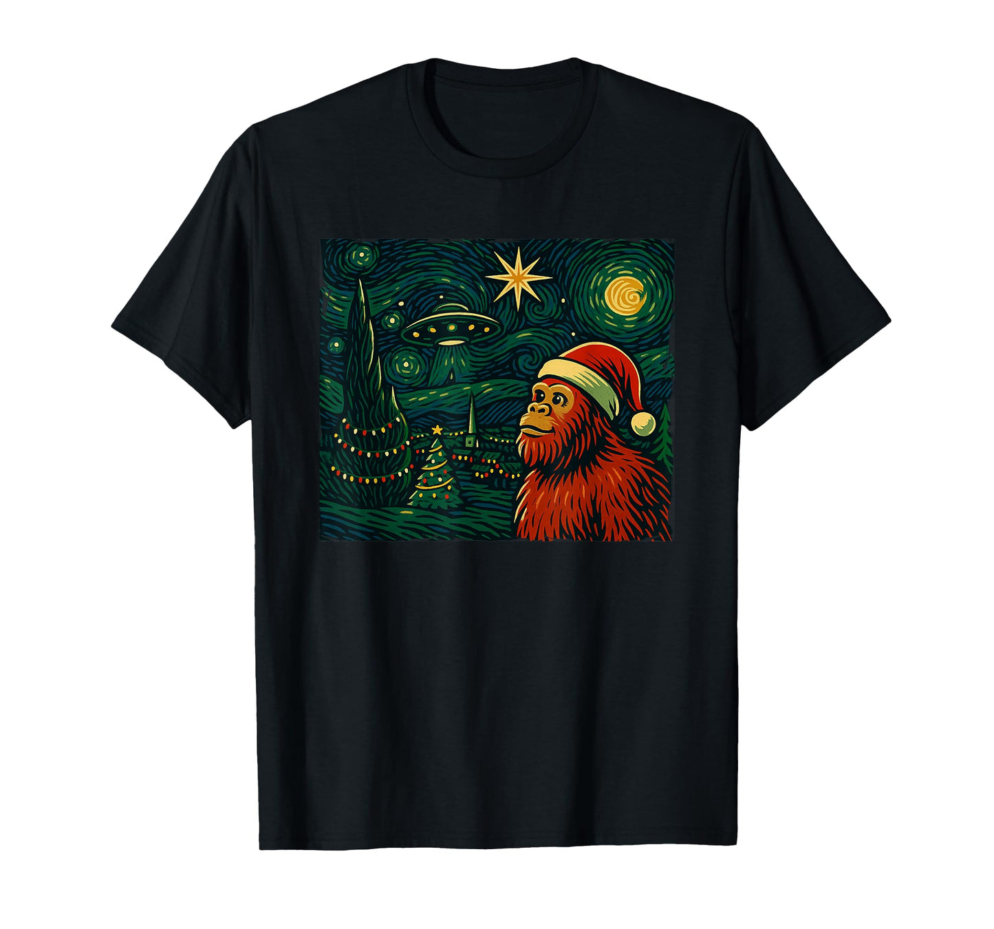 Funny Bigfoot Starry Night Christmas Art Holiday Party T-Shirt