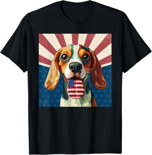USA Patriotic American Flag Beagle Funny Tongue T-Shirt