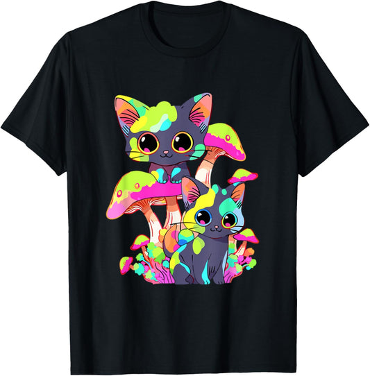 EDM DJ Festival Outfit Men & Women DNB Cute Psychedelic Mushroom Cat Trippy Festival T-Shirt