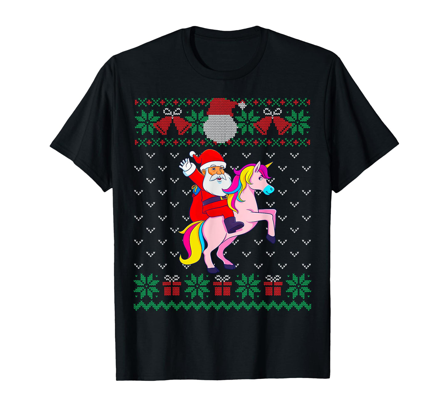 Santa Riding Unicorn, Ugly Christmas Sweater, Women Girls T-Shirt