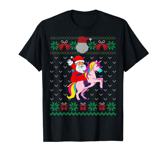 Santa Riding Unicorn, Ugly Christmas Sweater, Women Girls T-Shirt