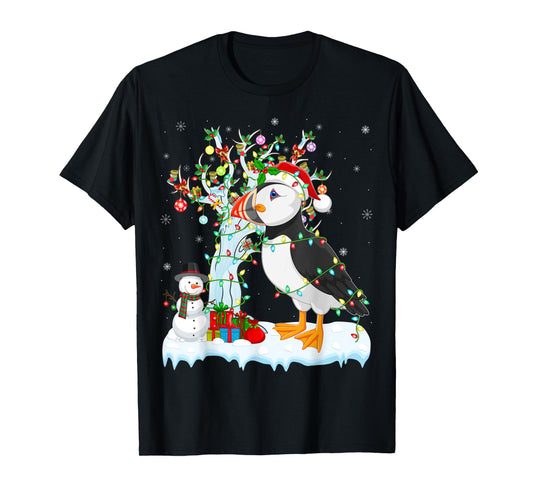 Puffin Bird Xmas Element Tree Lighting Puffin Christmas T-Shirt