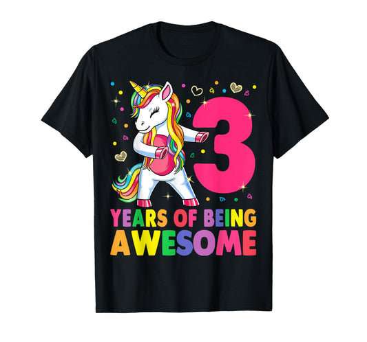 3 Years Old Unicorn Flossing 3rd Birthday Girl Unicorn Party T-Shirt